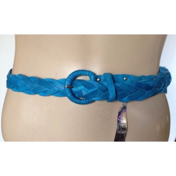 BCBGENERATION BELT REAL LEATHER BLUE BRAID BOHO - Picture 1 of 2